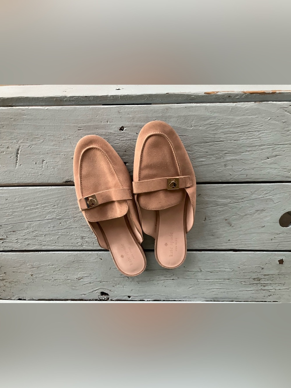 kate spade Blush soft leather Slip-On Mules with Gold Accent